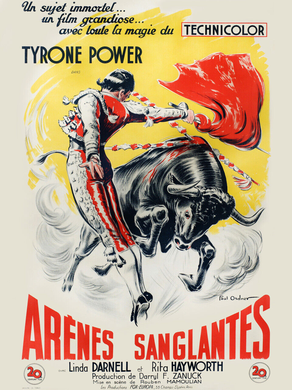 BLOODY ARENAS, TYRONE POWER, póster de cine réplica en lienzo de alta calidad