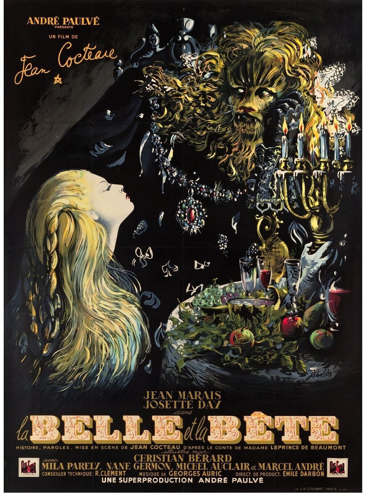 LA BELLA Y LA BESTIA, JEAN MARAIS, 1946, REPRODUCCIÓN DE CARTEL DE PELÍCULA, VINTAGE, HQ