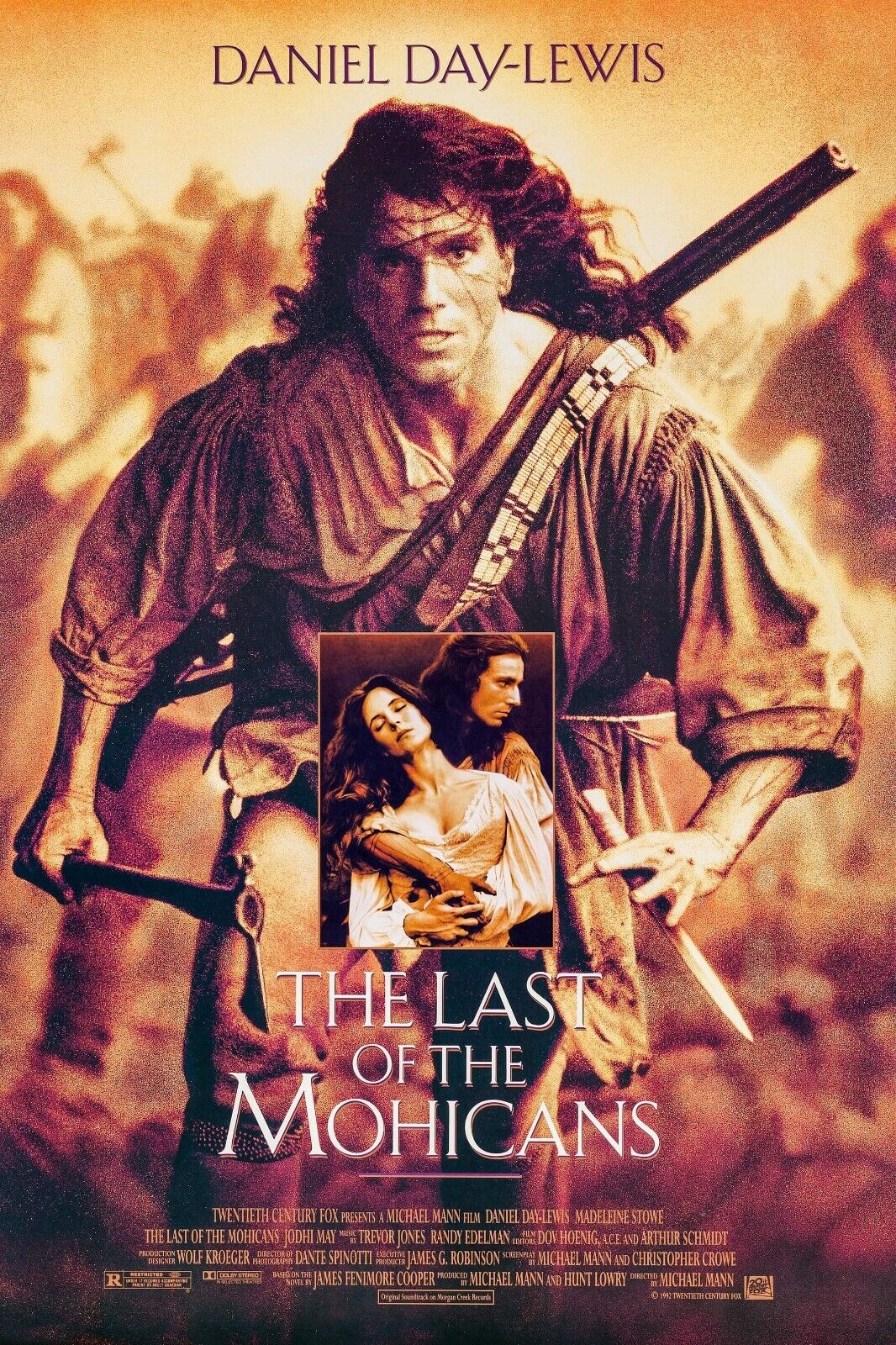 LE DERNIER DES MOHICANS, DANIEL DAY-LEWIS, 1992, REPRO AFFICHE CINEMA VINTAGE, HQ