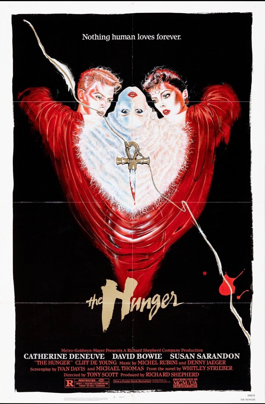 LES PRÉDATEURS, THE HUNGER, CATHERINE DENEUVE, 1983, REPRO AFFICHE CINEMA VINTAGE, HQ