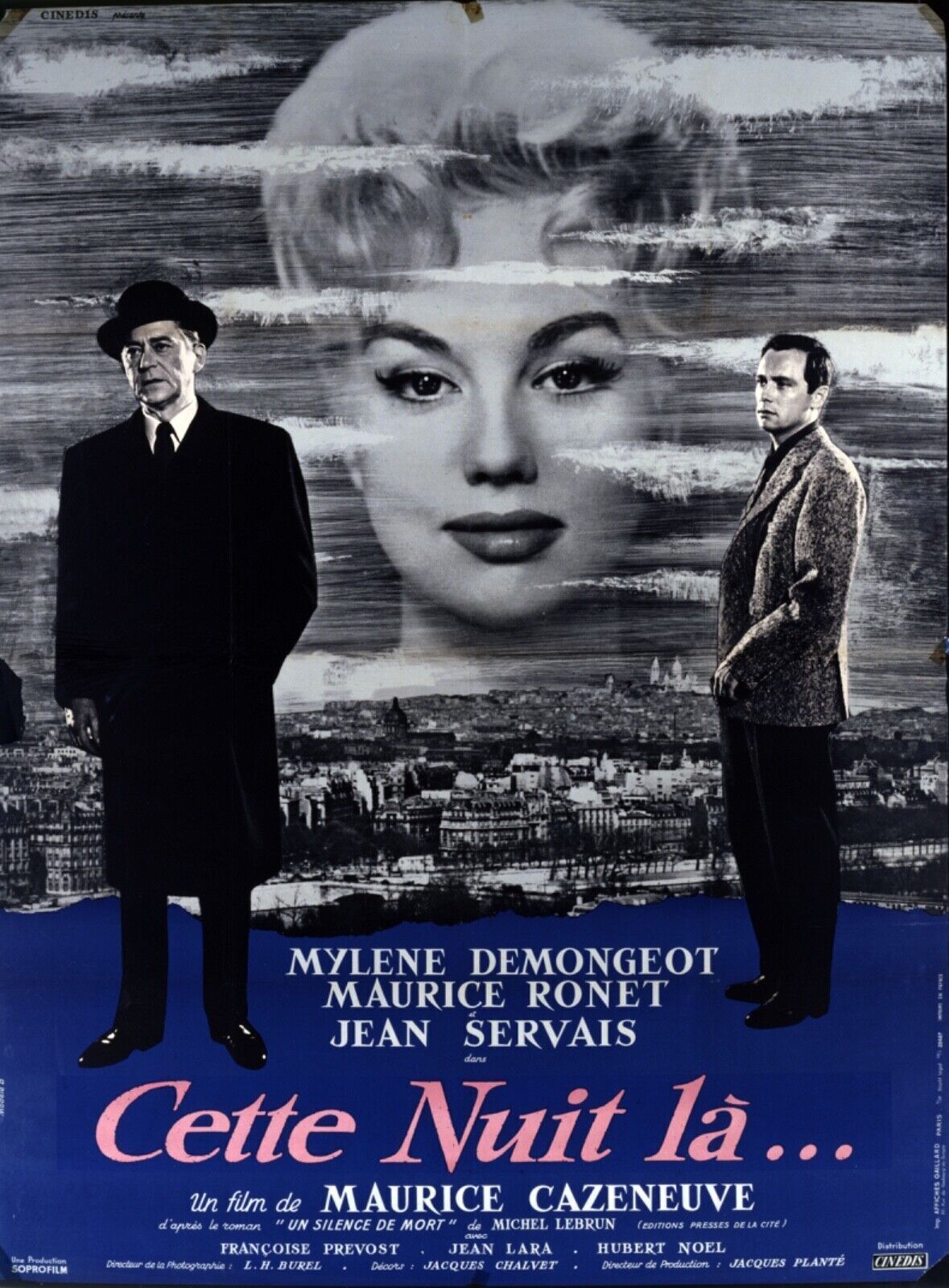 CETTE NUIT LÀ...MYLÈNE DEMONGEOT, 1958, REPRO AFFICHE DE CINEMA VINTAGE HQ