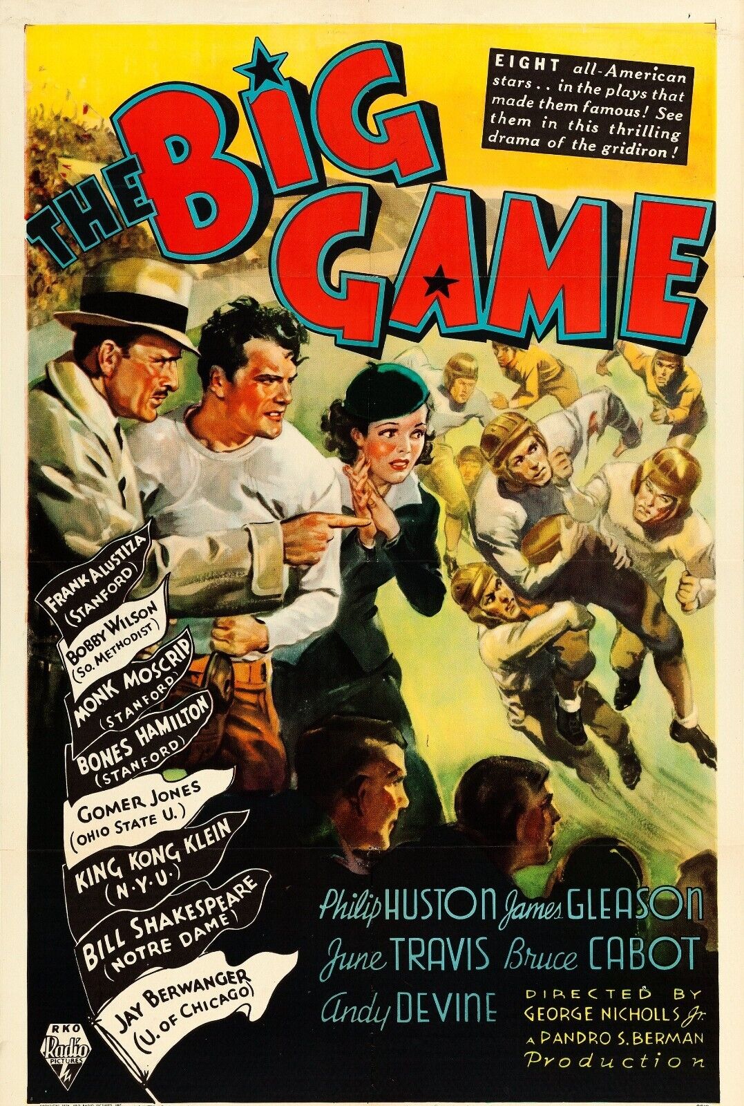 THE BIG GAME, PHILIP HUSTON, 1936, Repro affiche de cinema, HQ