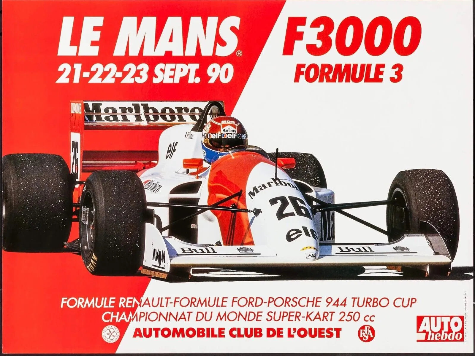 FÓRMULA 1, LE MANS, REPRODUCCIÓN DE CARTEL ANTIGUO PUBLICITARIO DE SPORT HQ