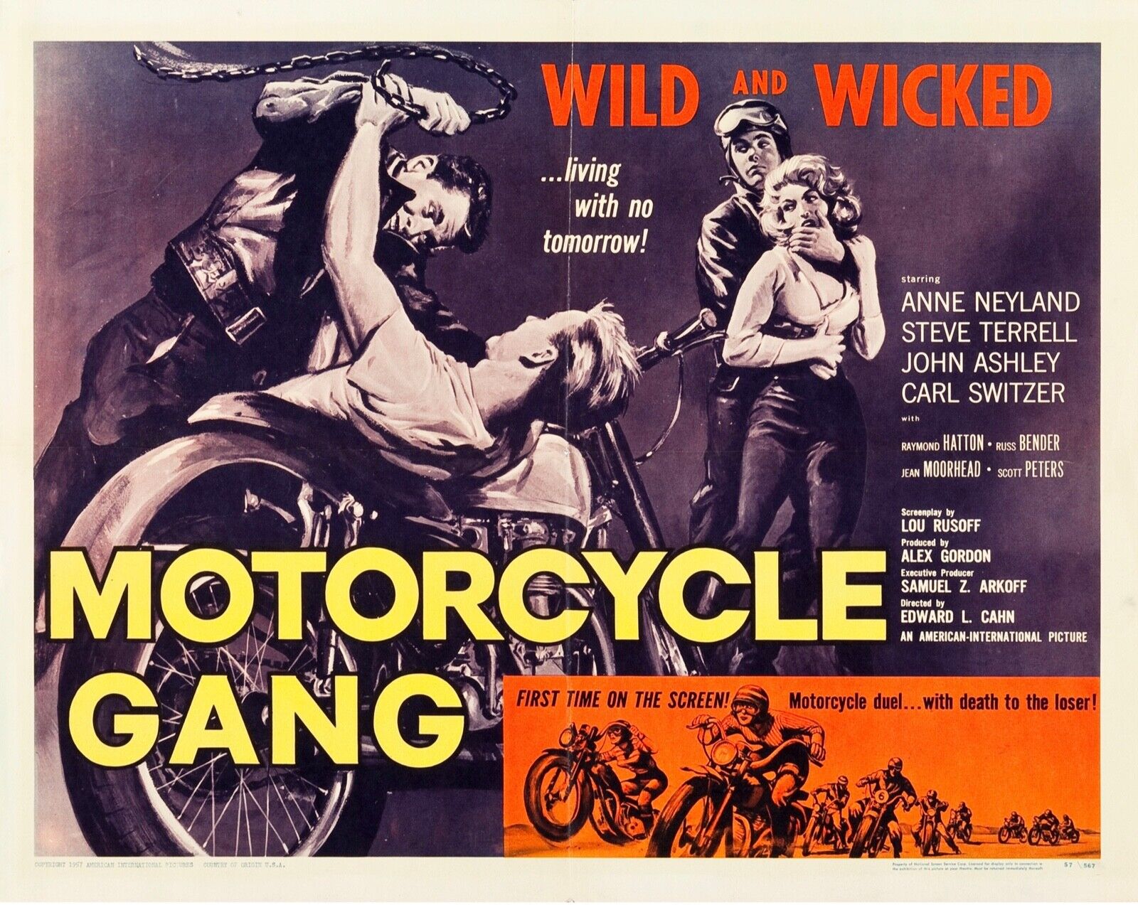 MOTORCYCLE GANG, JOHN ASHLEY, 1957, REPRO VINTAGE CINEMA POSTER, HQ