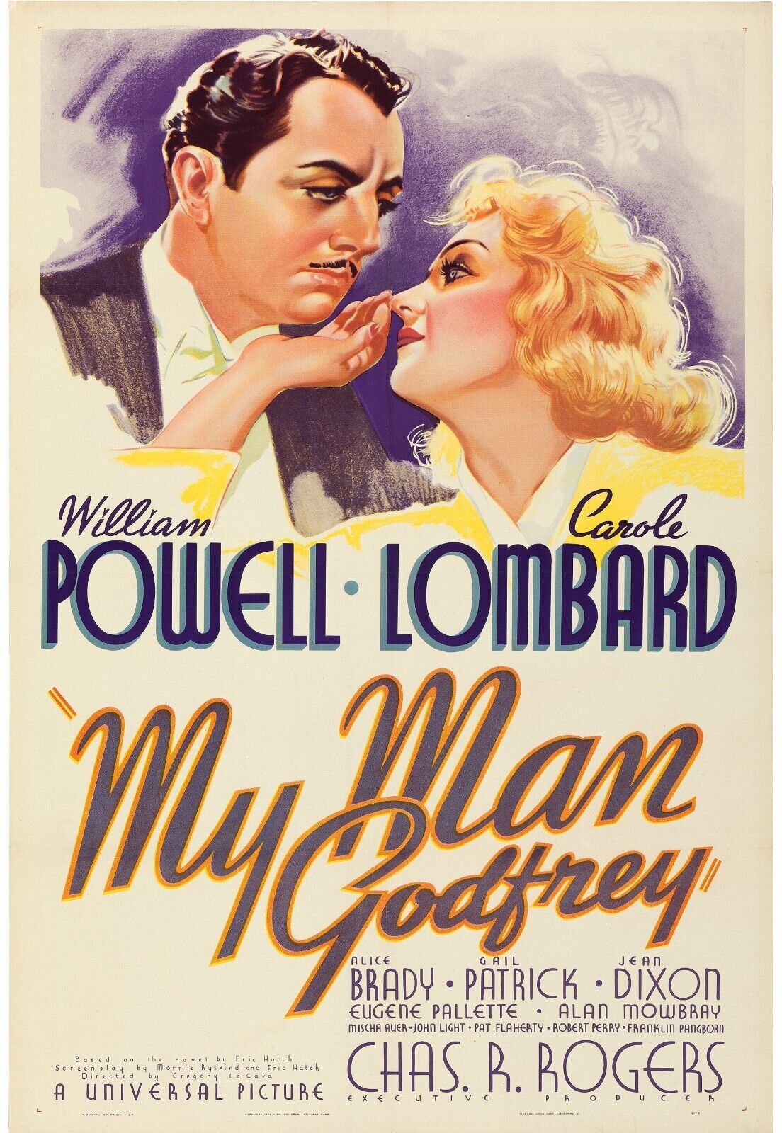 MY MAN GODFREY, CAROLE LOMBARD, 1936, Repro affiche de cinema, VINTAGE, HQ
