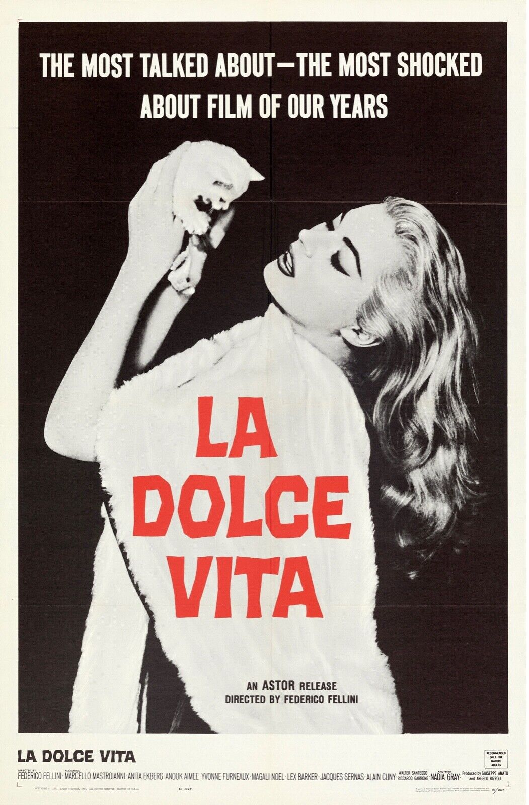 LA DULZURA DE LA VIDA, LA DOLCE VITA, FEDERICO FELLINI, 1960, Póster de película réplica, VINTAGE, HQ