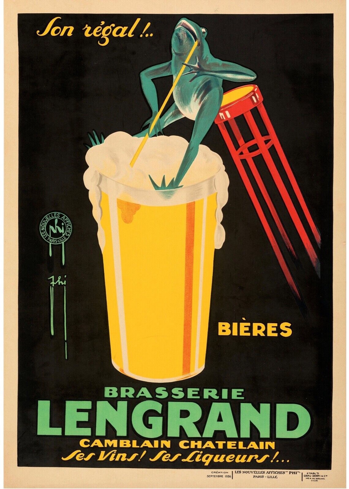 AFFICHE PUBLICITAIRE, BRASSERIE LEGRAND, ALCOOL, REPRO POSTER, VINTAGE, HQ