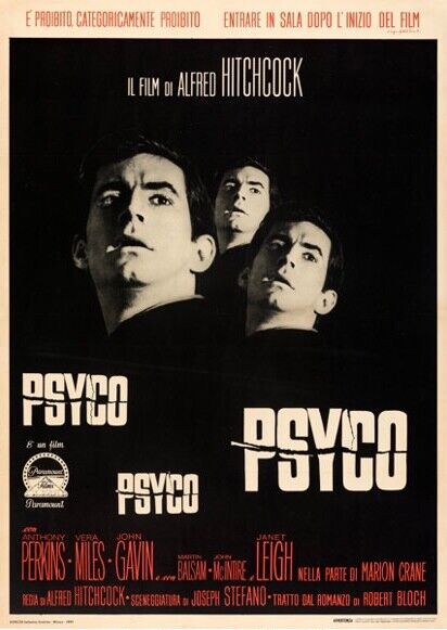 PSYCHO, ALFRED HITCHCOCK, 1960, REPRO VINTAGE CINEMA POSTER, HQ