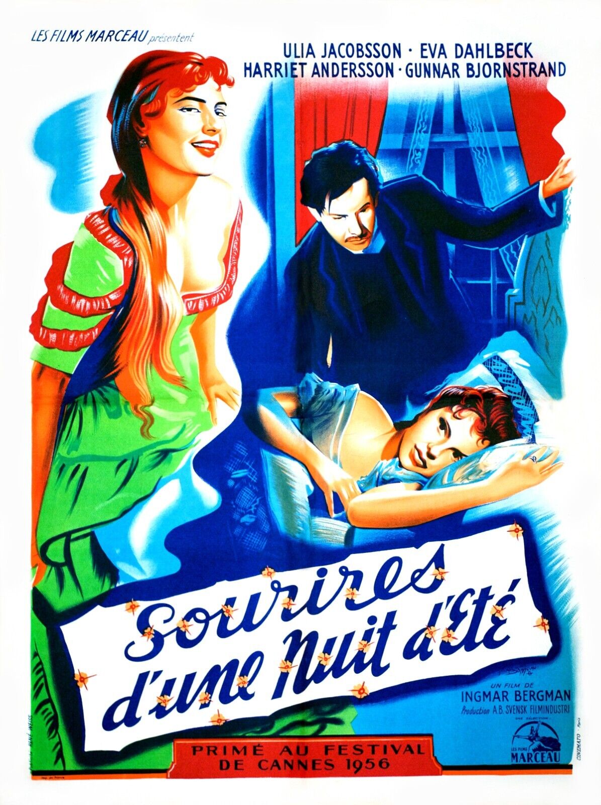 SOURIRES D'UNE NUIT D'ÉTÉ, HARRIET ANDERSSON, 1955,  FESTIVAL CANNES, REPRO AFFICHE CINEMA VINTAGE