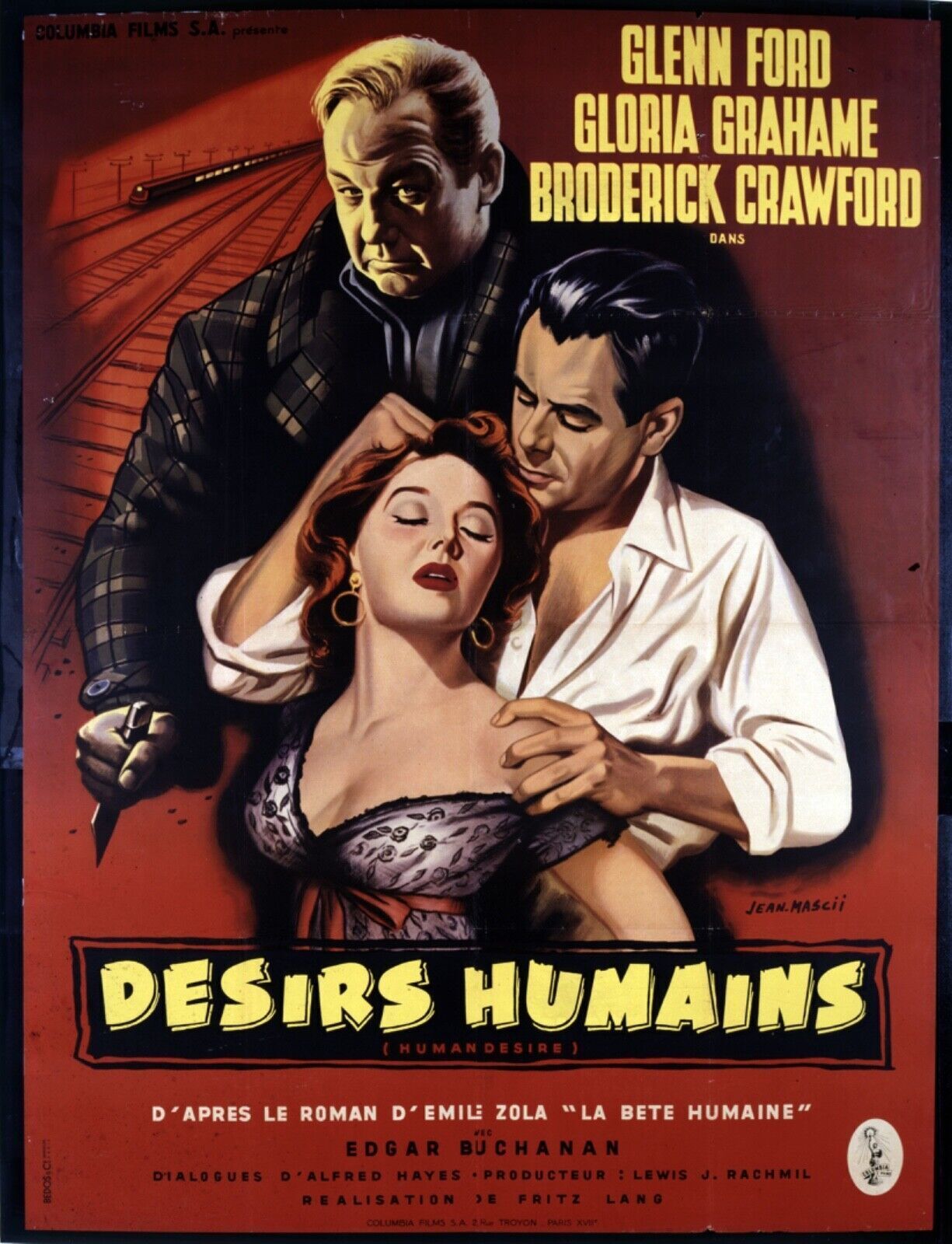 HUMAN DESIRES, GLENN FORD, 1954, REPRO MOVIE POSTER, VINTAGE, HQ