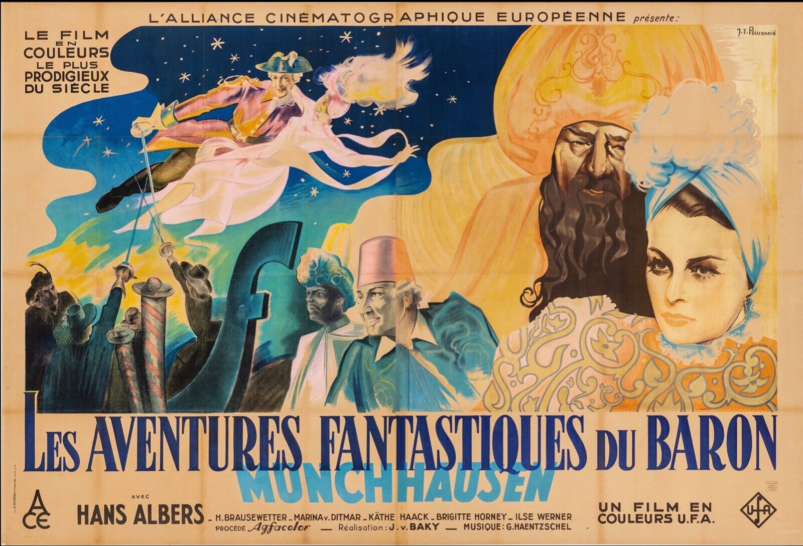 LES AVENTURES FANTASTIQUES DU BARON DE MÜNCHHAUSEN, 1943, REPRO AFFICHE CINÉMA VINTAGE, HQ