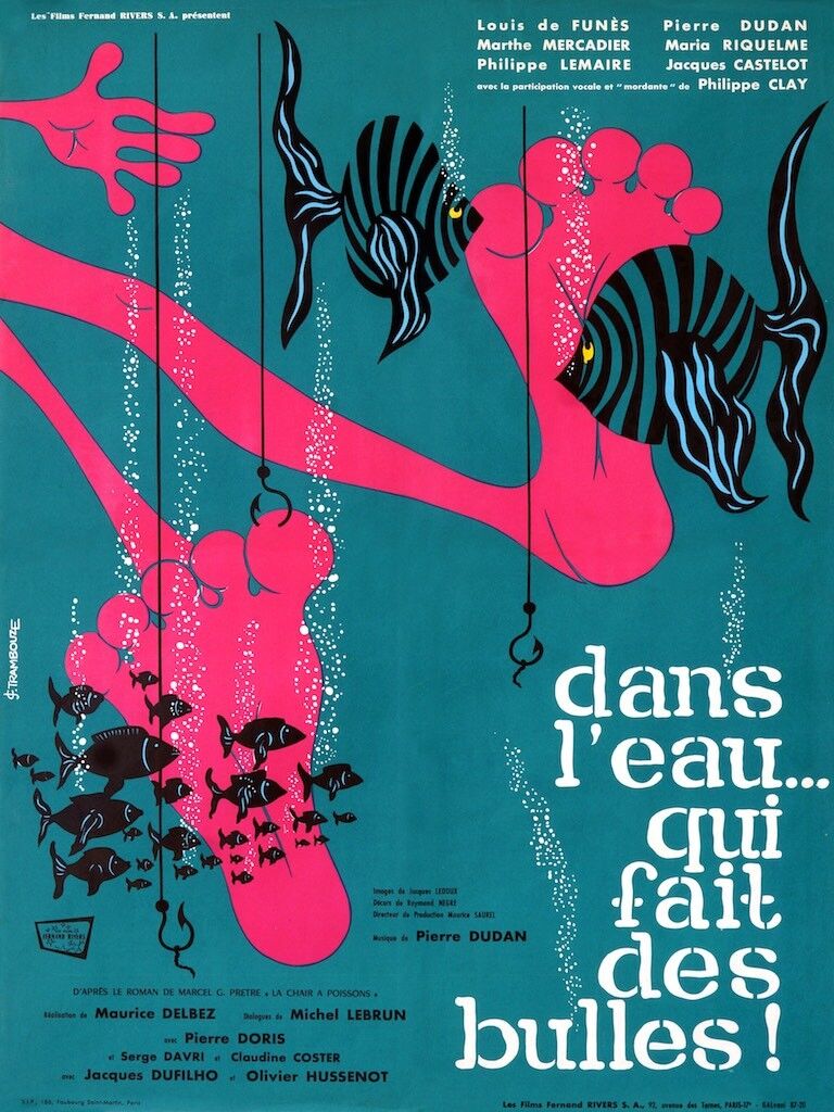 DANS L’EAU QUI FAIT DES BULLES, LOUIS DE FUNÈS, 1957, REPRO MOVIE POSTER, VINTAGE, HQ