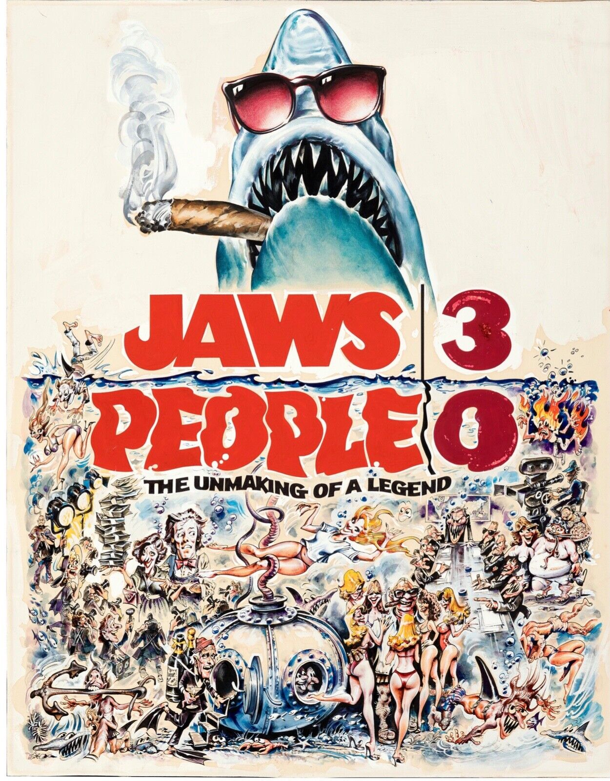 JAWS 3 PEOPLE 0, PARODIE, 1983, REPRO MOVIE POSTER, VINTAGE, HQ