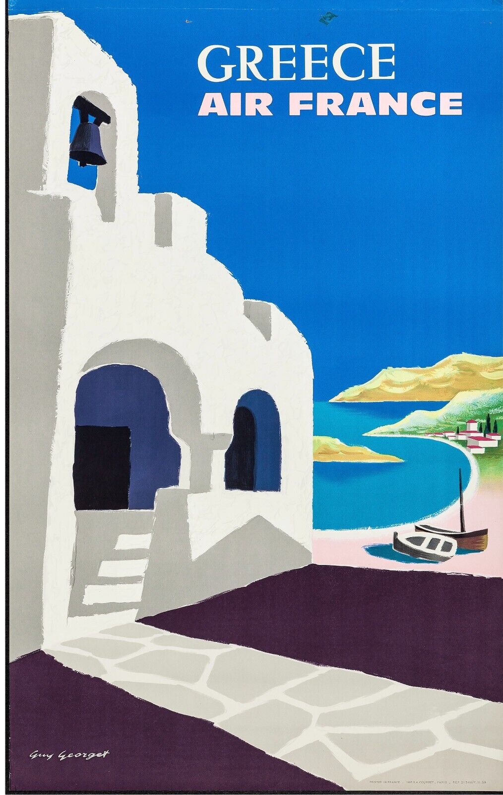 GREECE – AIR FRANCE, REPRO AFFICHE PUBLICITAIRE VOYAGE, VINTAGE, HQ