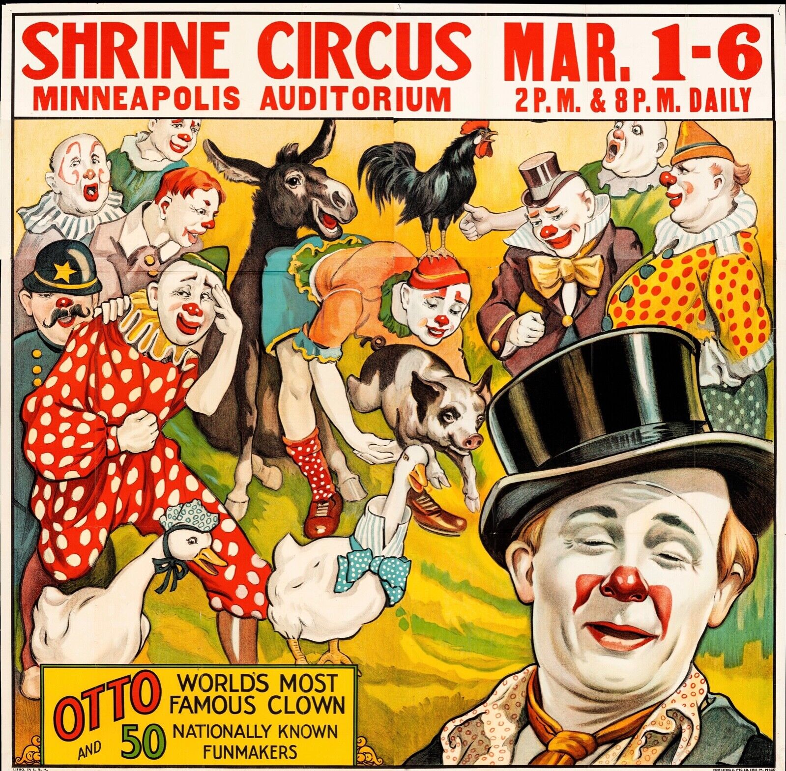CIRQUE, CLOWNS - REPRO AFFICHE SUR TOILE ET SPECTACLE VINTAGE HQ