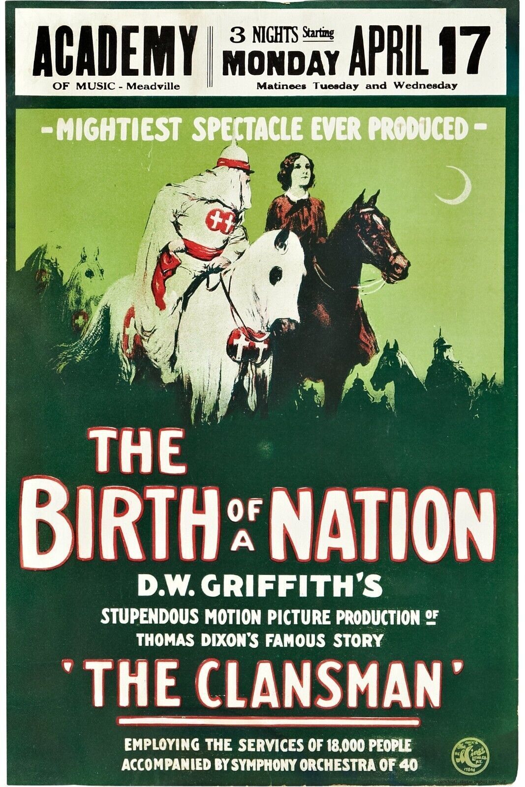 NAISSANCE D'UNE NATION, D.W. GRIFFITHS'S, 1915 Repro affiche cinema HQ