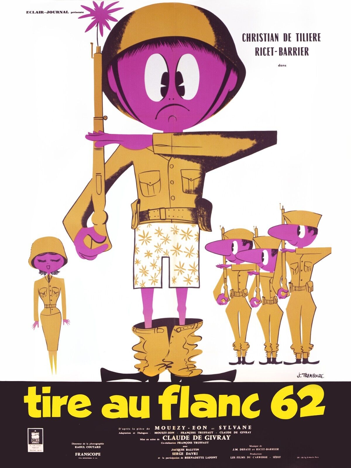 TIRE-AU-FLANC 62, CHRISTIAN DE TILIÈRE, RICET BARRIÈRE, 1961, REPRO AFFICHE CINEMA VINTAGE, HQ
