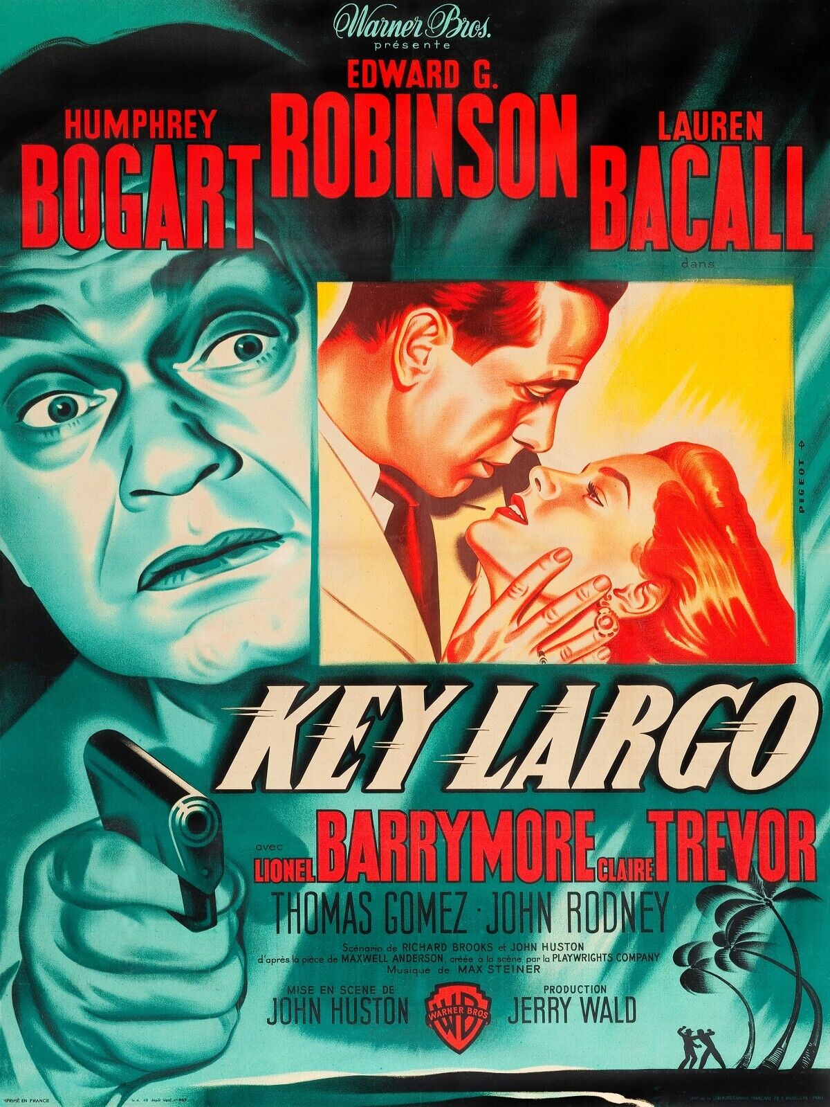 KEY LARGO, HUMPHREY BOGART, AFFICHE CINEMA VINTAGE, REPRO AFFICHE
