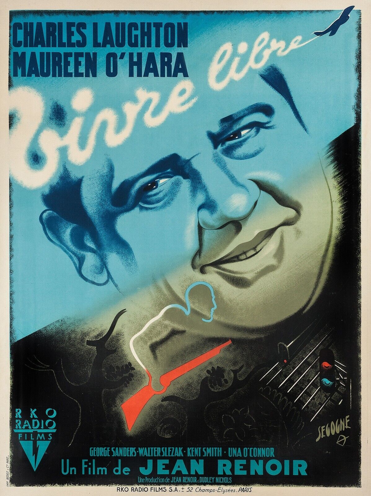 VIVRE LIBRE, CHARLES LAUGHTON, MAUREEN O'HARA, 1943, REPRO AFFICHE DE CINEMA VINTAGE