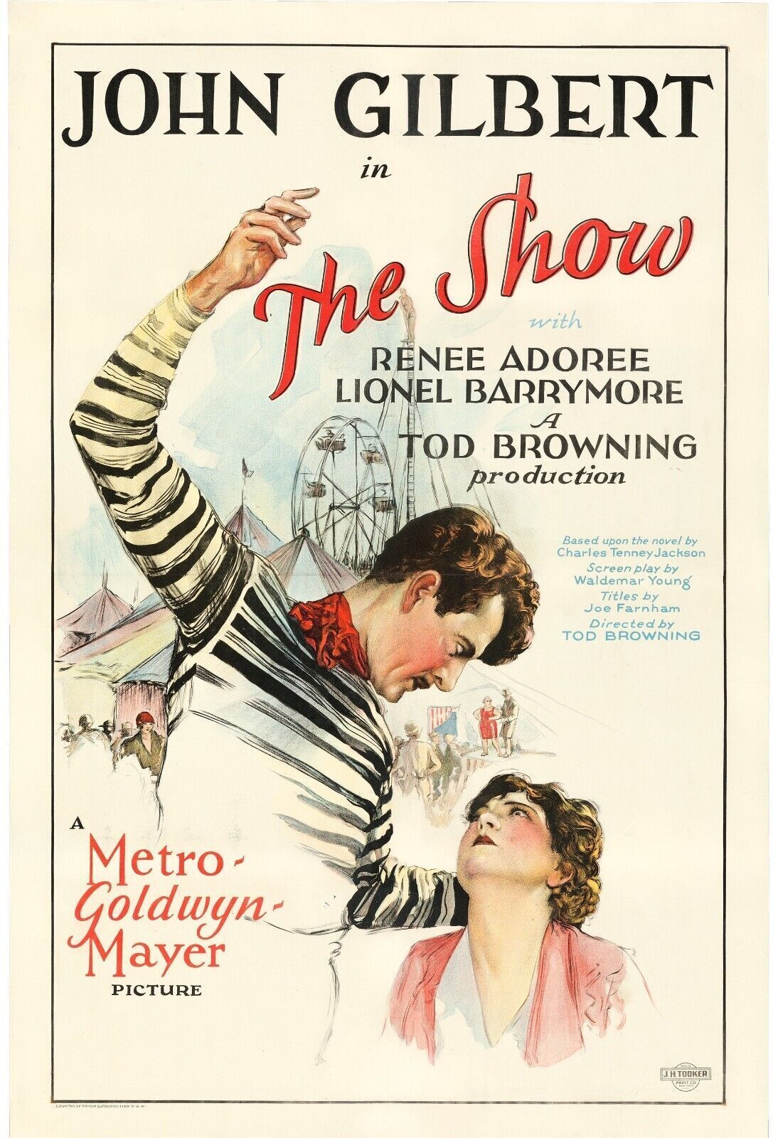 THE SHOW, LIONEL BARRYMORE, RENEE ADOREE & JOHN GILBERT, 1927 - REPRO MOVIE POSTER, VINTAGE, HQ.