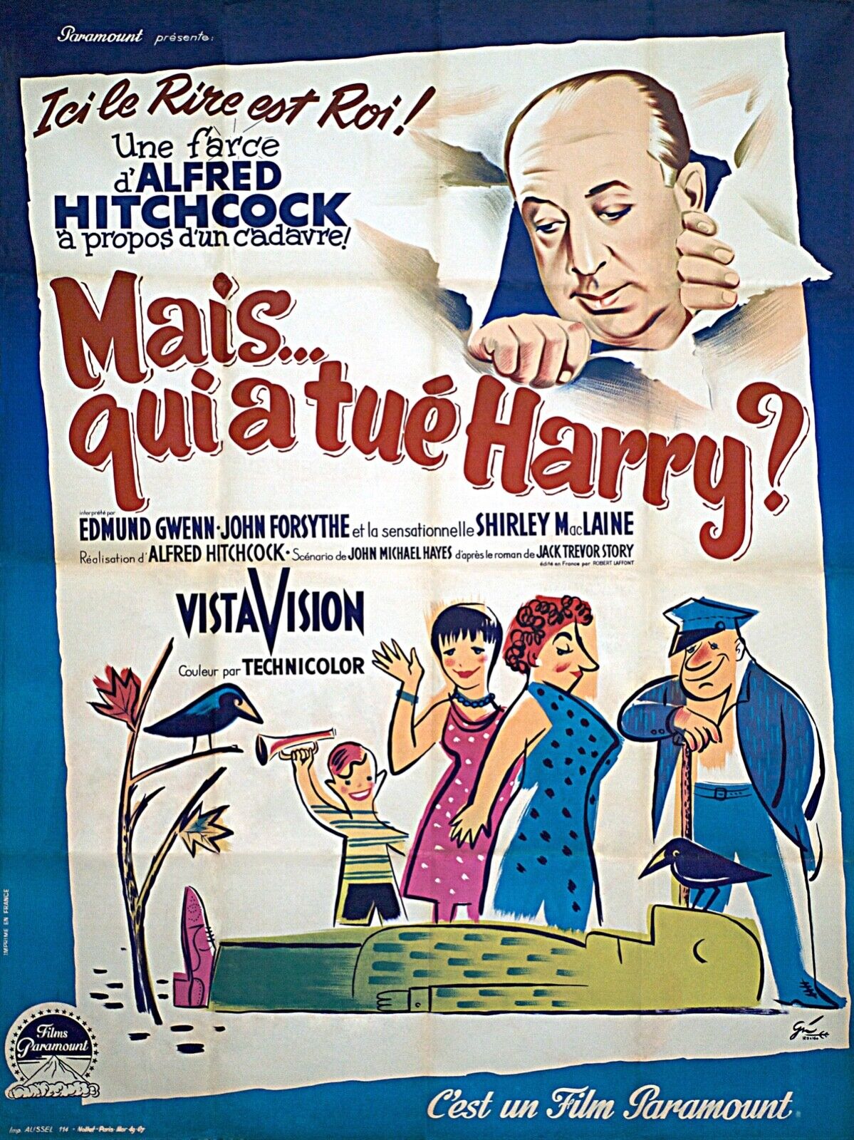 MAIS… QUI A TUÉ HARRY ? ALFRED HITCHCOCK, 1955, REPRO AFFICHE CINEMA VINTAGE, HQ