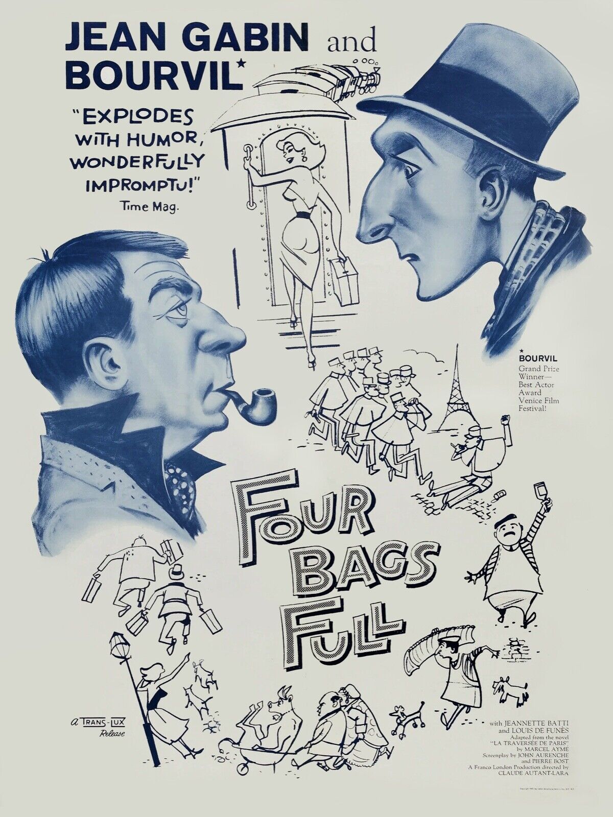 FOUR BAGS FULL, JEAN GABIN, BOURVIL, 1956 REPRO AFFICHE CINEMA HQ