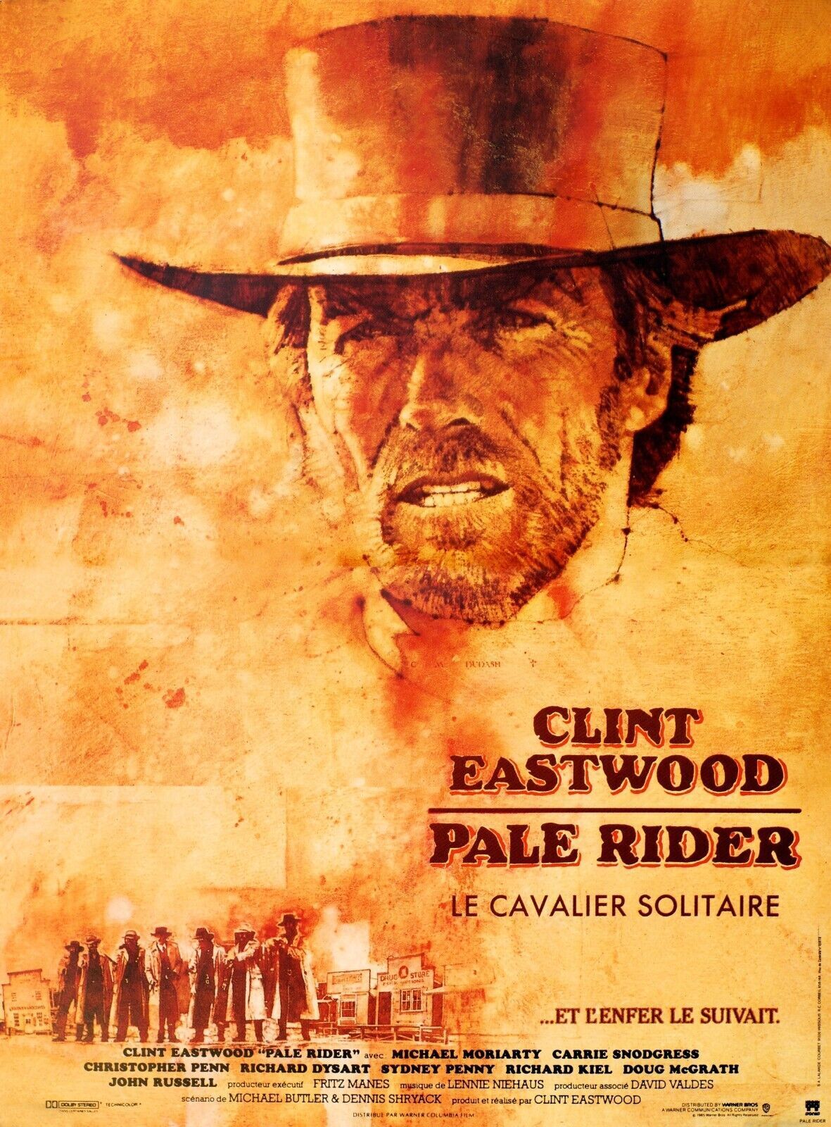 PALE RIDER, CLINT EASTWOOD, 1985, REPRODUCCIÓN DE CARTEL DE CINE VINTAGE EN LIENZO DE ALTA CALIDAD