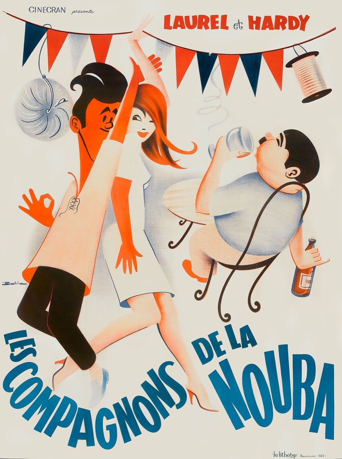 LES COMPAGNONS DE LA NOUBA, LAUREL ET HARDY, 1937, REPRO AFFICHE VINTAGE, HQ