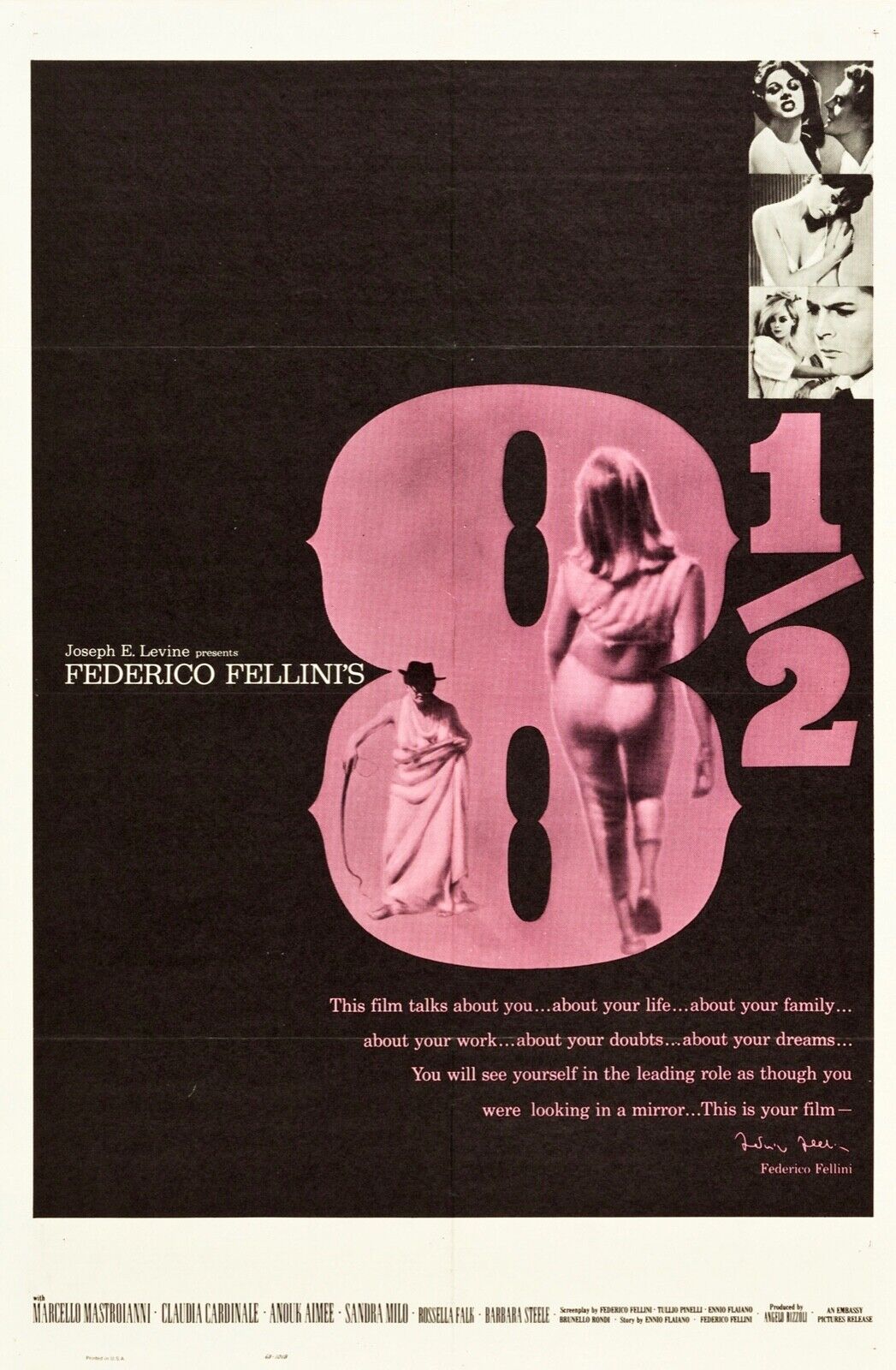 8 1/2, FREDERICO FELLINI, 1963, REPRO CINEMA POSTER, VINTAGE, HQ