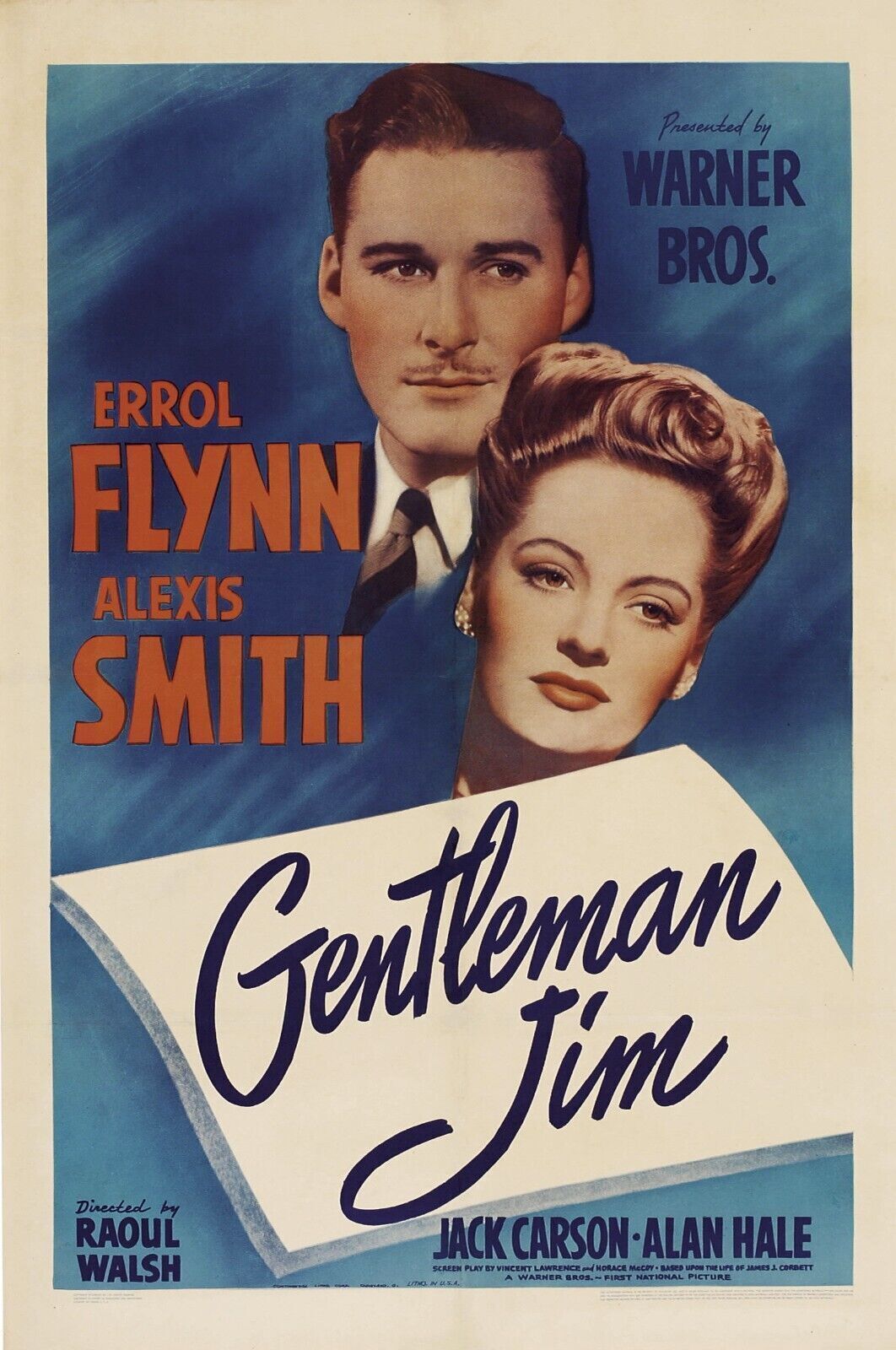 GENTLEMAN JIM, ERROL FLYNN, 1942, REPRO MOVIE POSTER, VINTAGE, HQ.