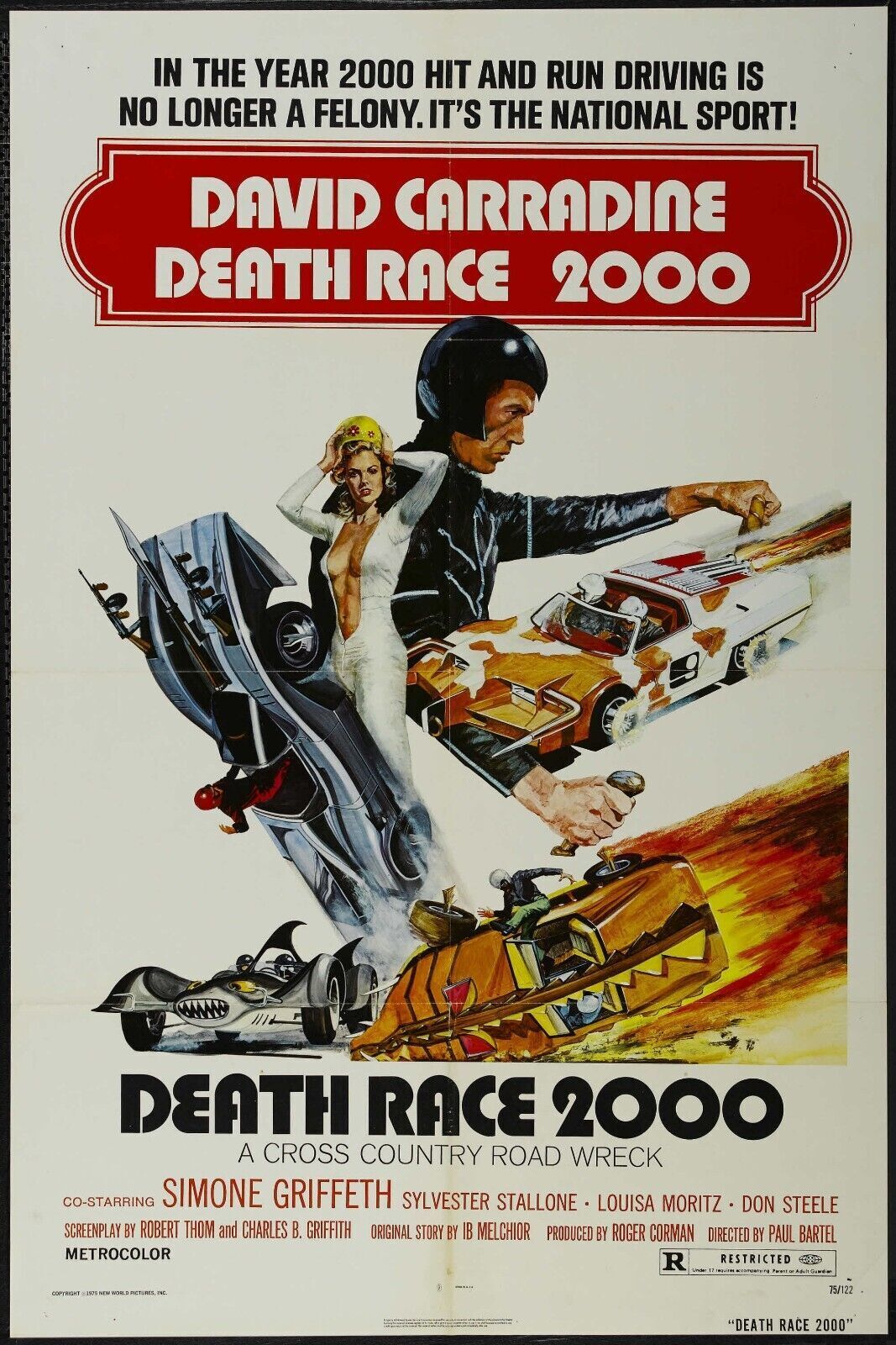 DEATH RACE 2000, DAVID CARRADINE, 1975, REPRO MOVIE POSTER, VINTAGE, HQ