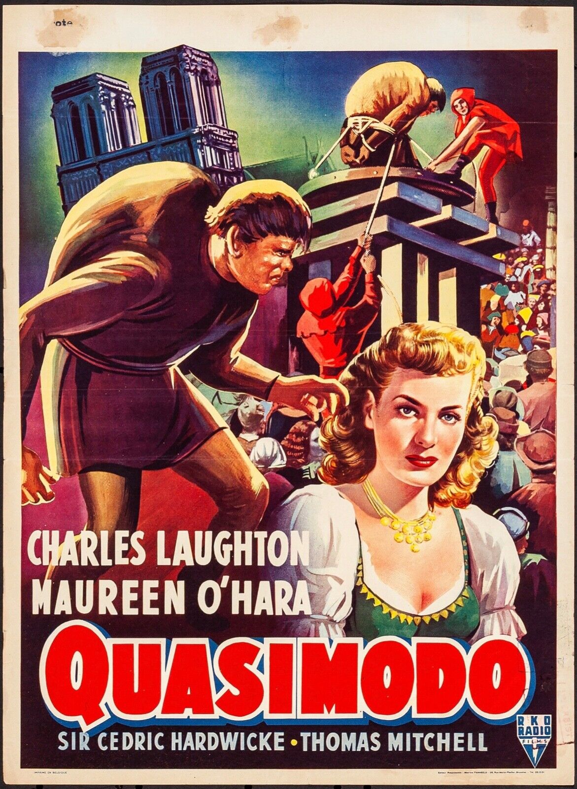 QUASIMODO, THE HUNCHBACK OF NOTRE DAME, CHARLES LAUGHTON, 1939, REPRO AFFICHE CINEMA, HQ