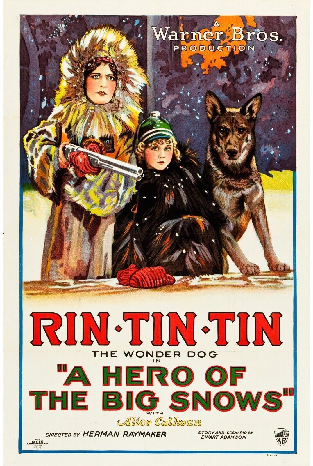 RIN-TIN-TIN EN "THE NIGHT CRY", JOHN HARRON, 1926, repro affiche cinéma, HQ