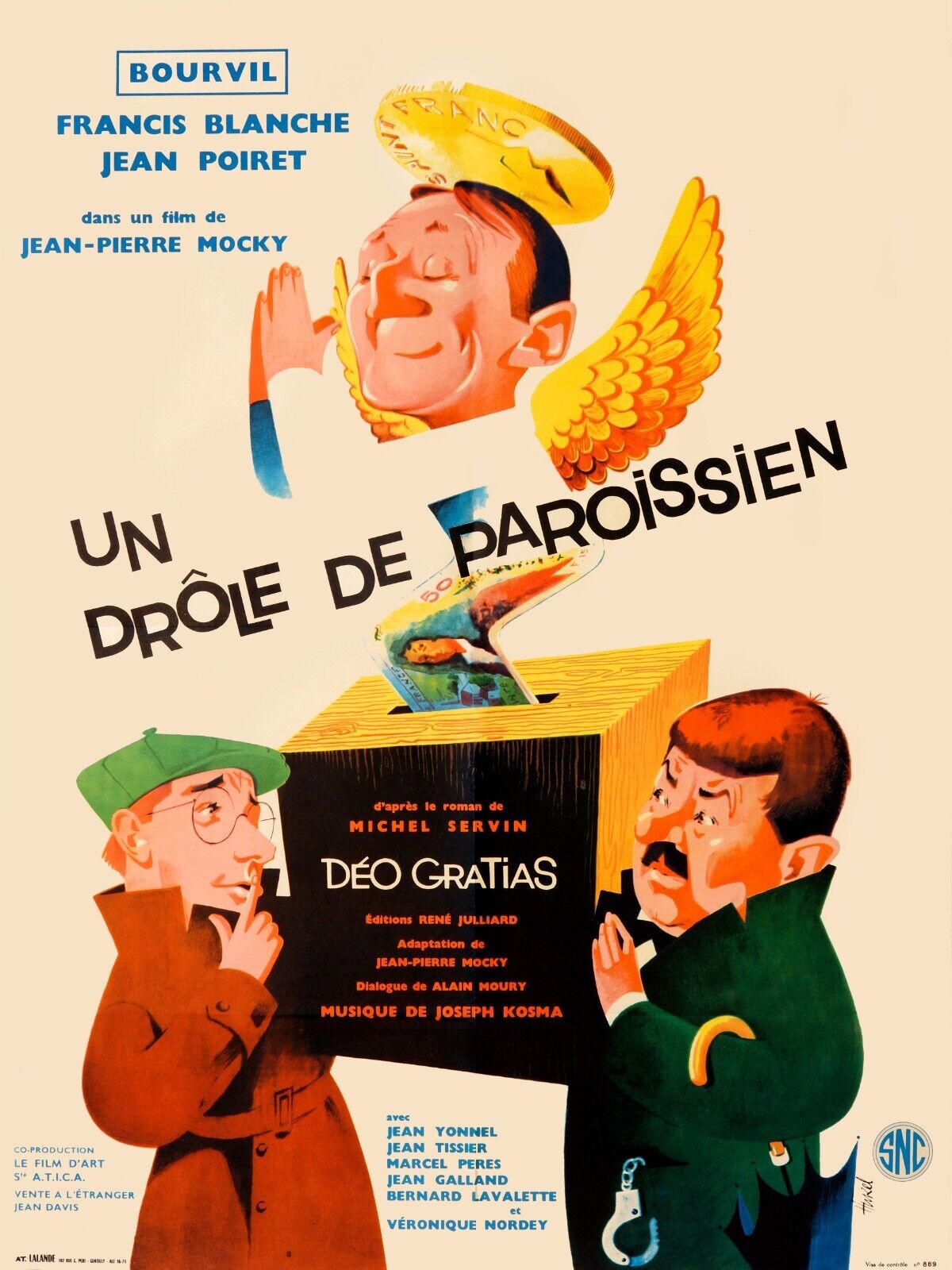 A FUNNY PARISHIONER, JEAN-PIERRE MOCKY, BOURVIL, REPRO VINTAGE CINEMA POSTER
