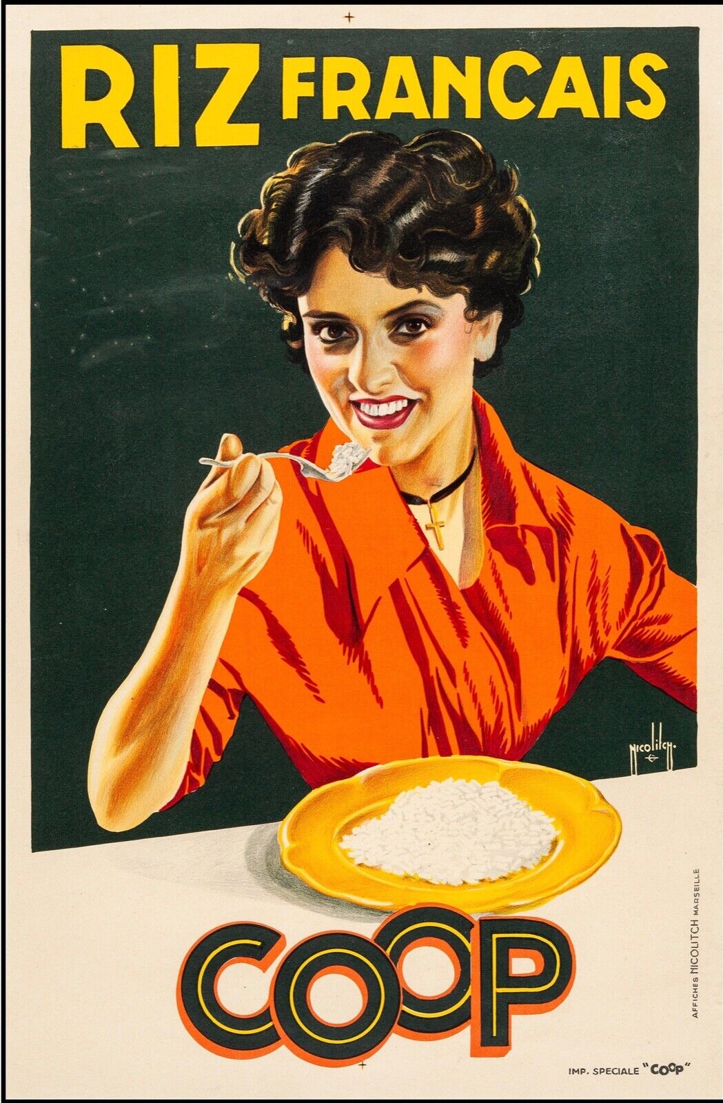RIZ FRANCAIS, REPRO AFFICHE PUBLICITAIRE VINTAGE, HQ