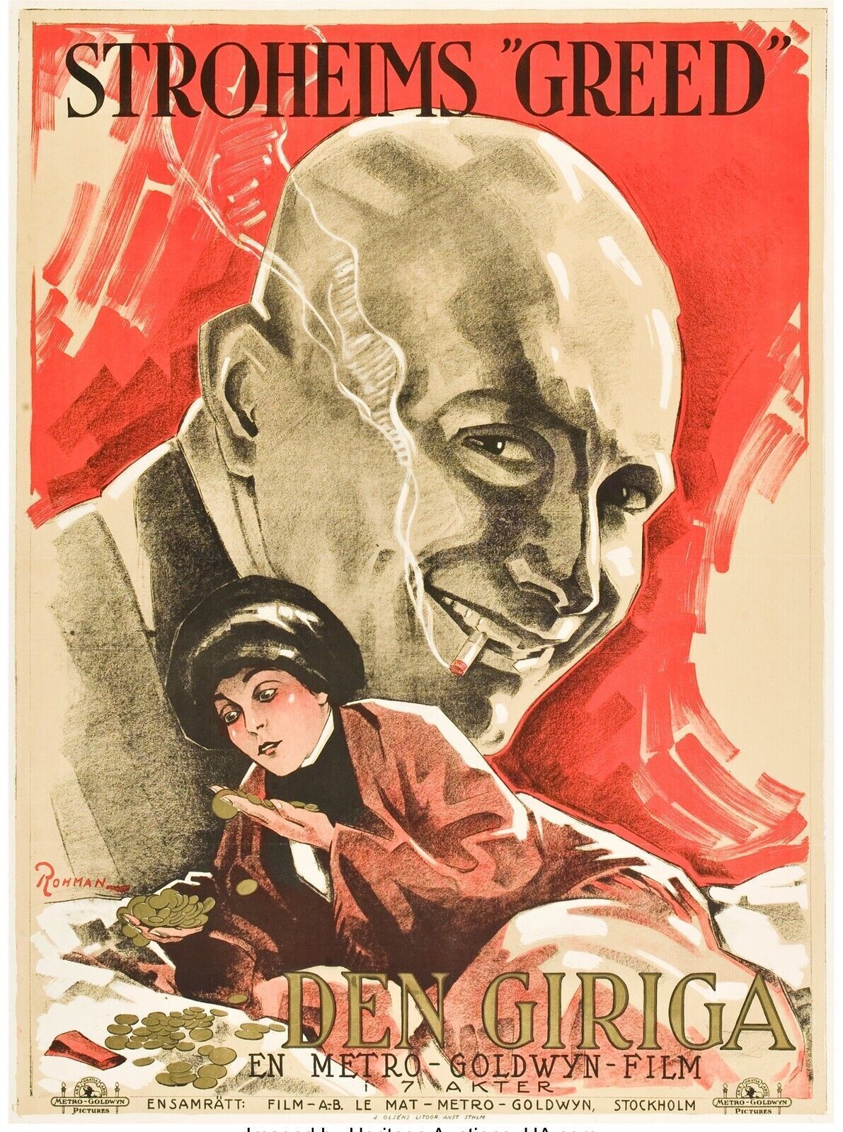 LES RAPACES, DEN GIRIGA, 1924, repro affiche cinéma, VINTAGE,HQ