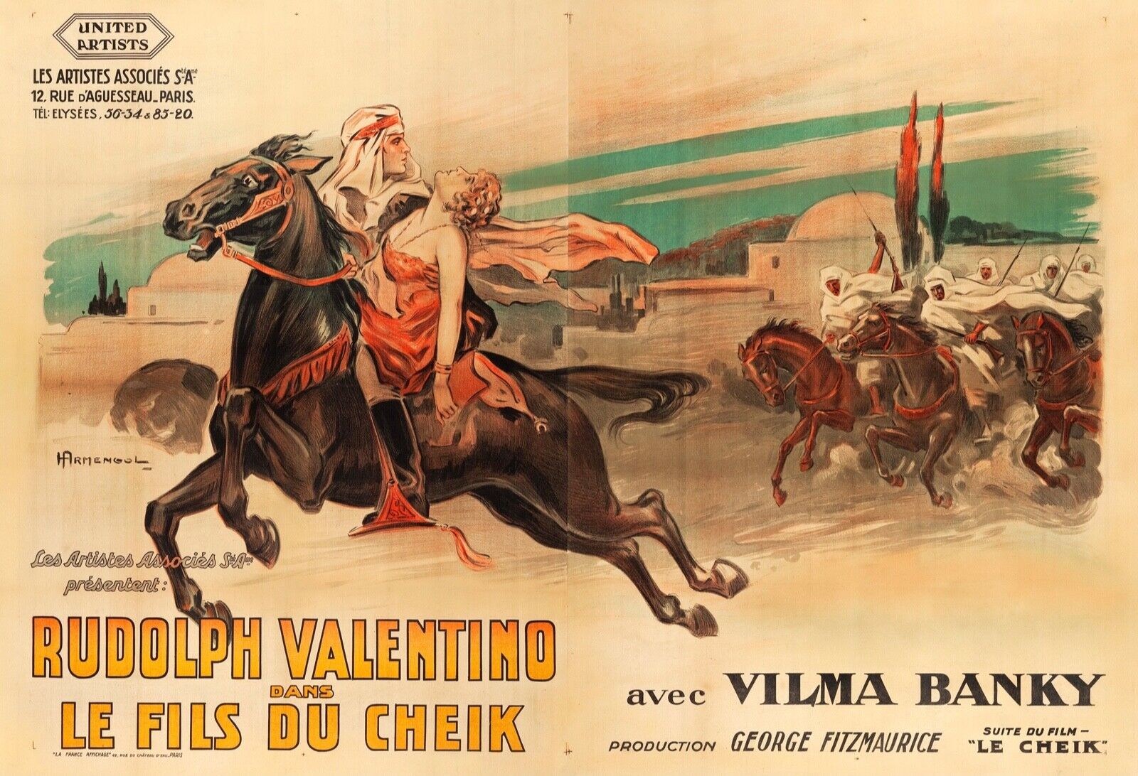 LE FILS DU CHEIK, RUDOLPH VALENTINO, 1926, REPRO AFFICHE CINEMA VINTAGE, HQ