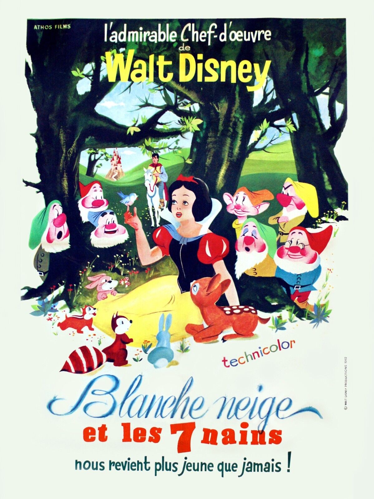 BLANCHE-NEIGE ET LES SEPT NAINS, WALT DISNEY, 1937, REPRO MOVIE POSTER, VINTAGE, HQ