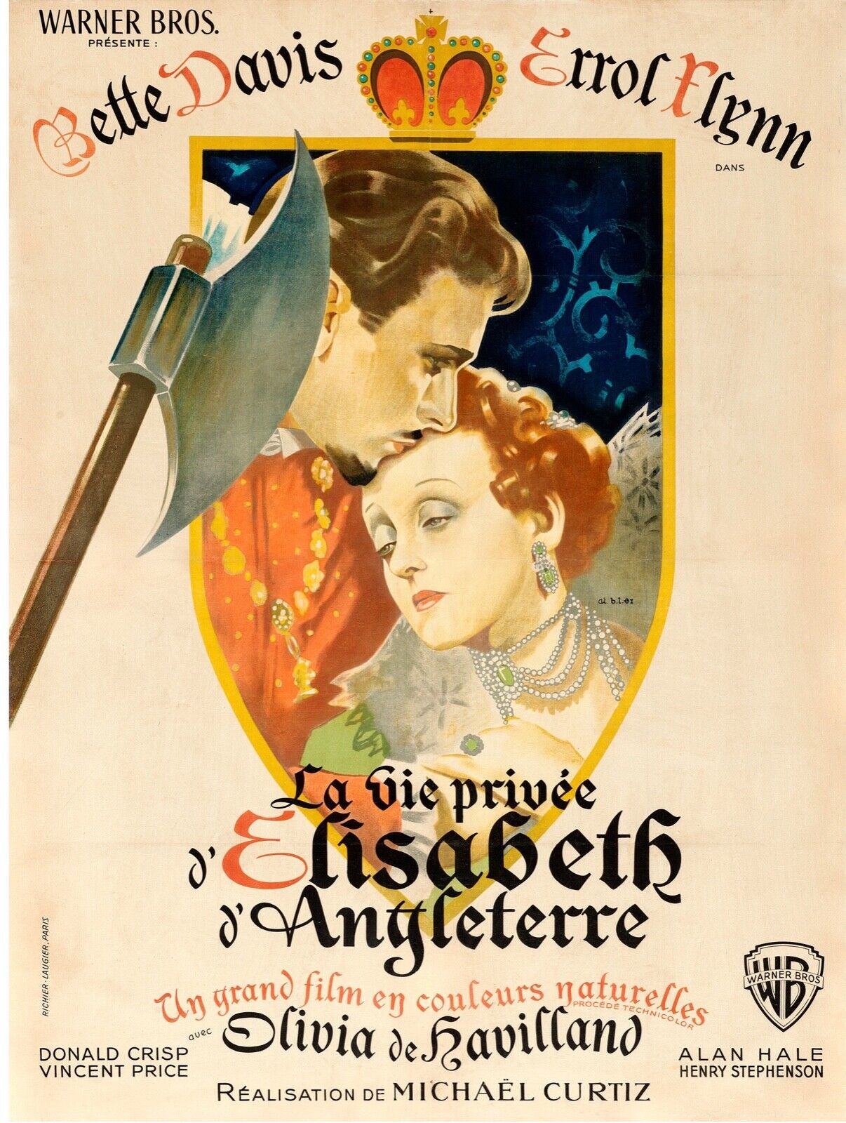 LA VIE PRIVÉE D'ELISABETH D'ANGLETERRE, BETTE DAVIS, 1939, repro affiche cinéma, VINTAGE, HQ