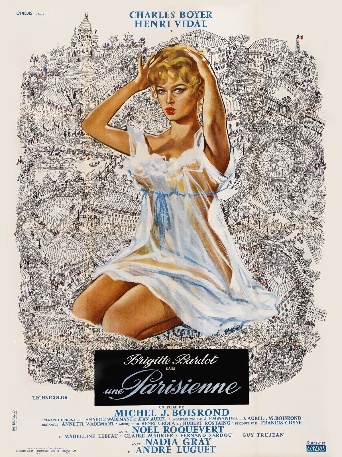 UNA MUJER PARISINA, BRIGITTE BARDOT, CHARLES BOYER, 1957, reproducción de póster de cine de alta calidad
