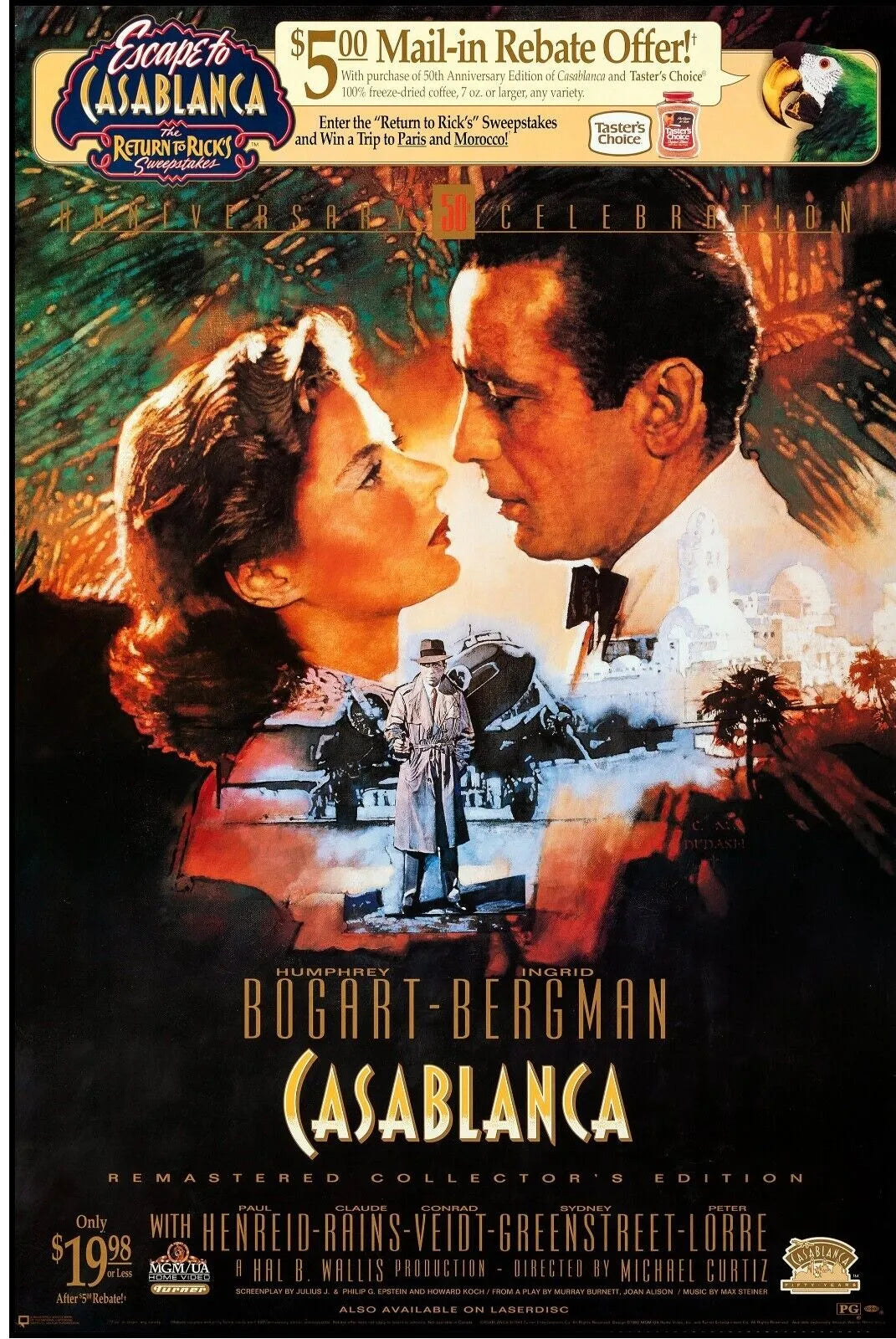 CASABLANCA, HUMPHREY BOGART, INGRID BERGMAN, 1942, REPRO MOVIE POSTER, VINTAGE, HQ