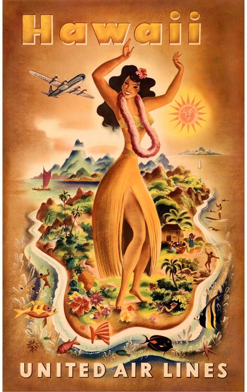 HAWAÏ, 1950s, REPRO TRAVEL POSTER, VINTAGE, HQ