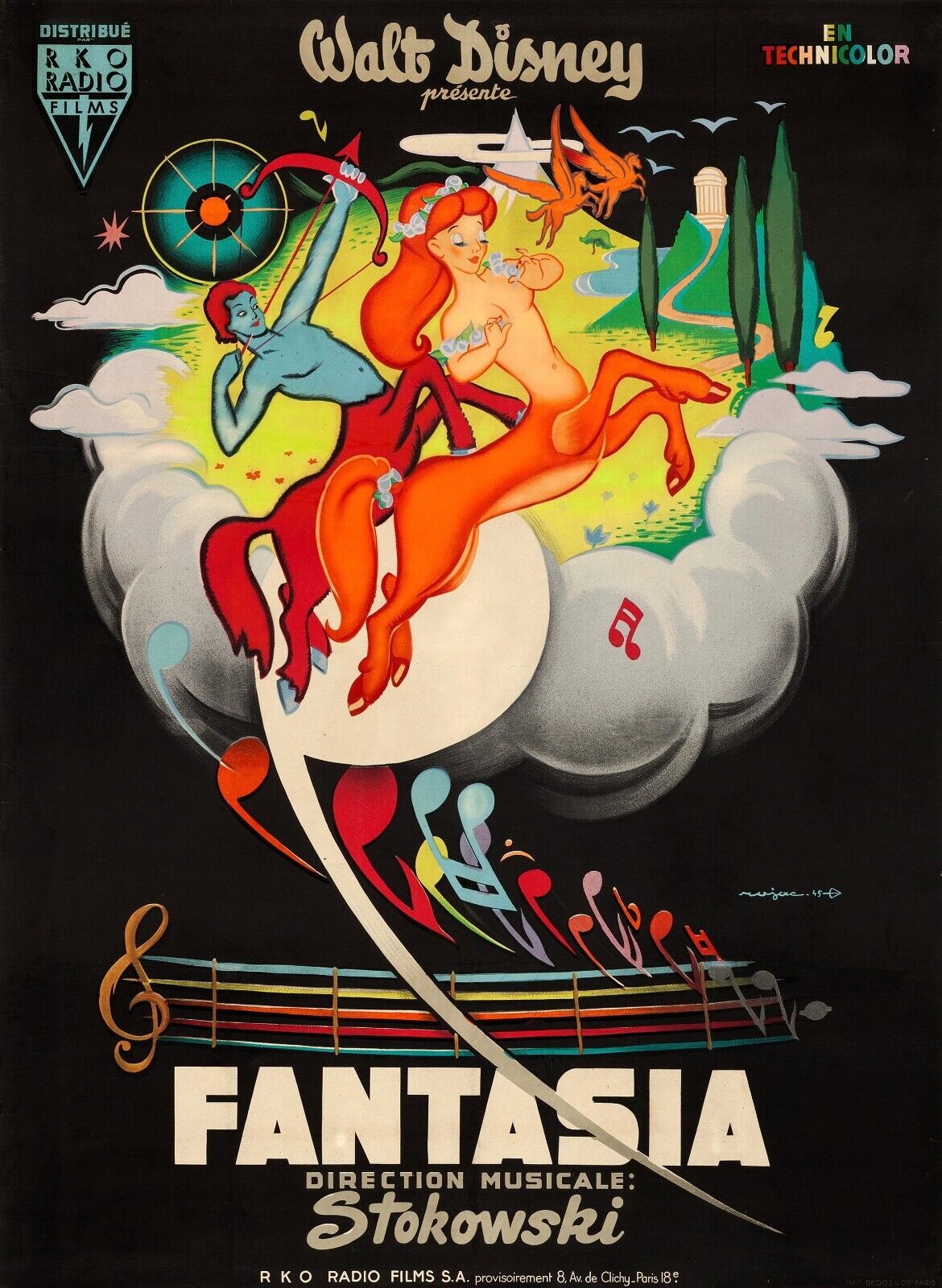 FANTASIA, REPRO AFFICHE DE CINEMA VINTAGE, WALT DISNEY, STOKOWSKI, HQ