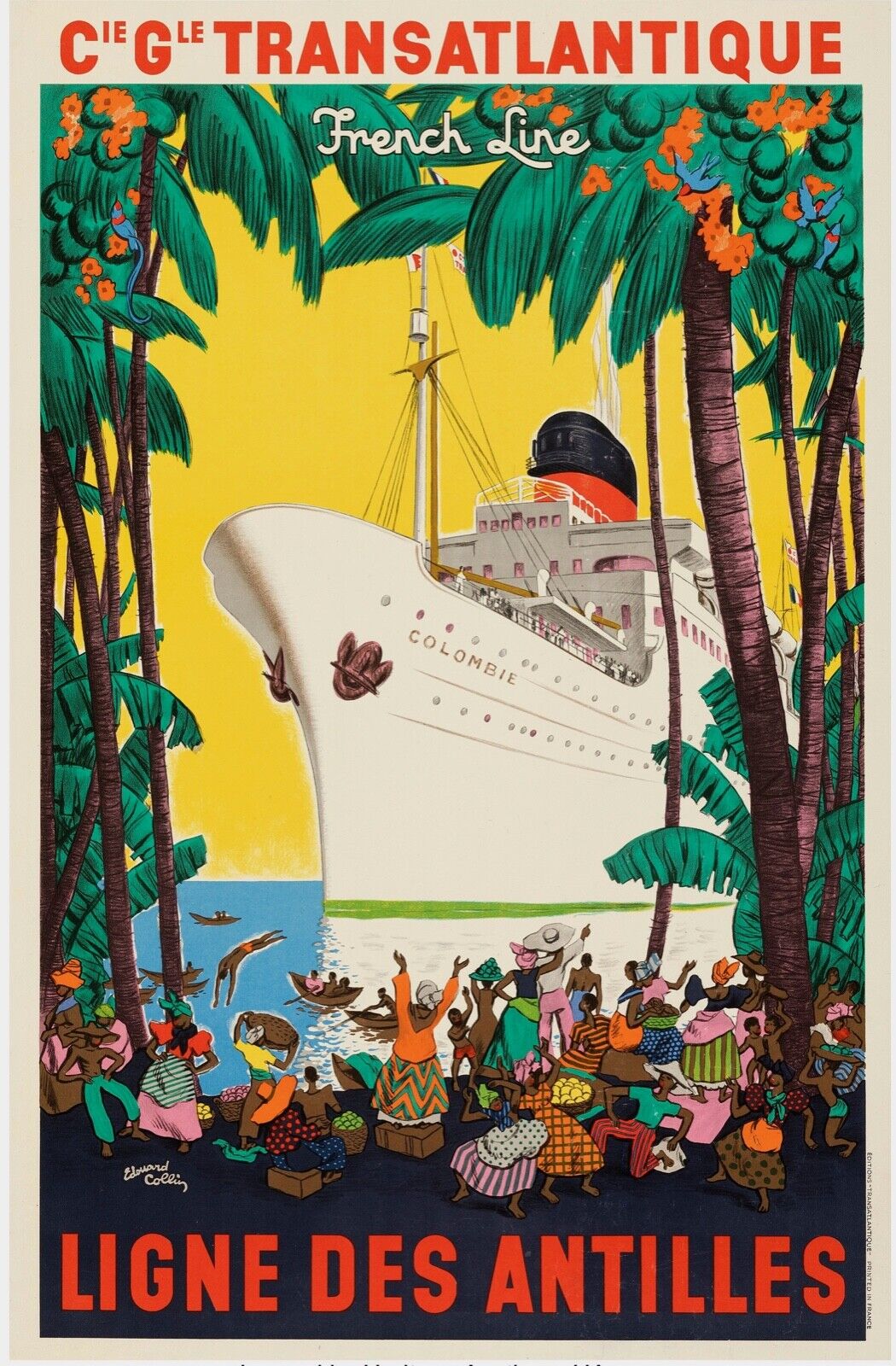 ANTILLES PAQUEBOT REPRO AFFICHE VINTAGE VOYAGE PUBLICITAIRE HQ