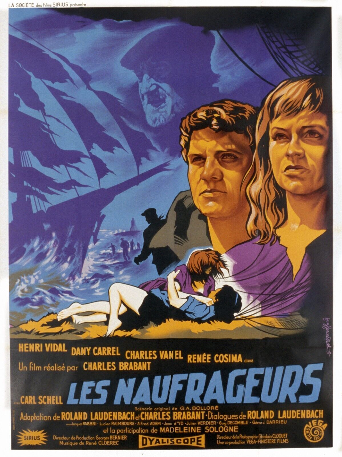 LES NAUFRAGEURS, HENRI VIDAL, 1959, repro affiche de cinema, VINTAGE, HS