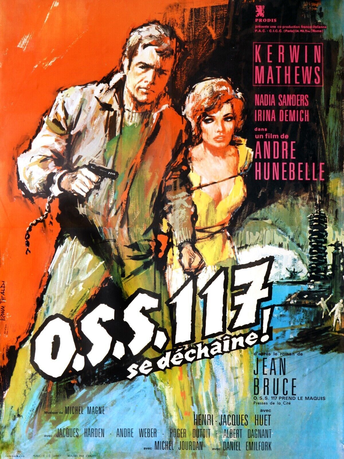 OSS 117 SE DÉCHAÎNE, ANDRE HUNEBELLE, 1963, REPRO AFFICHE CINEMA VINTAGE, HQ