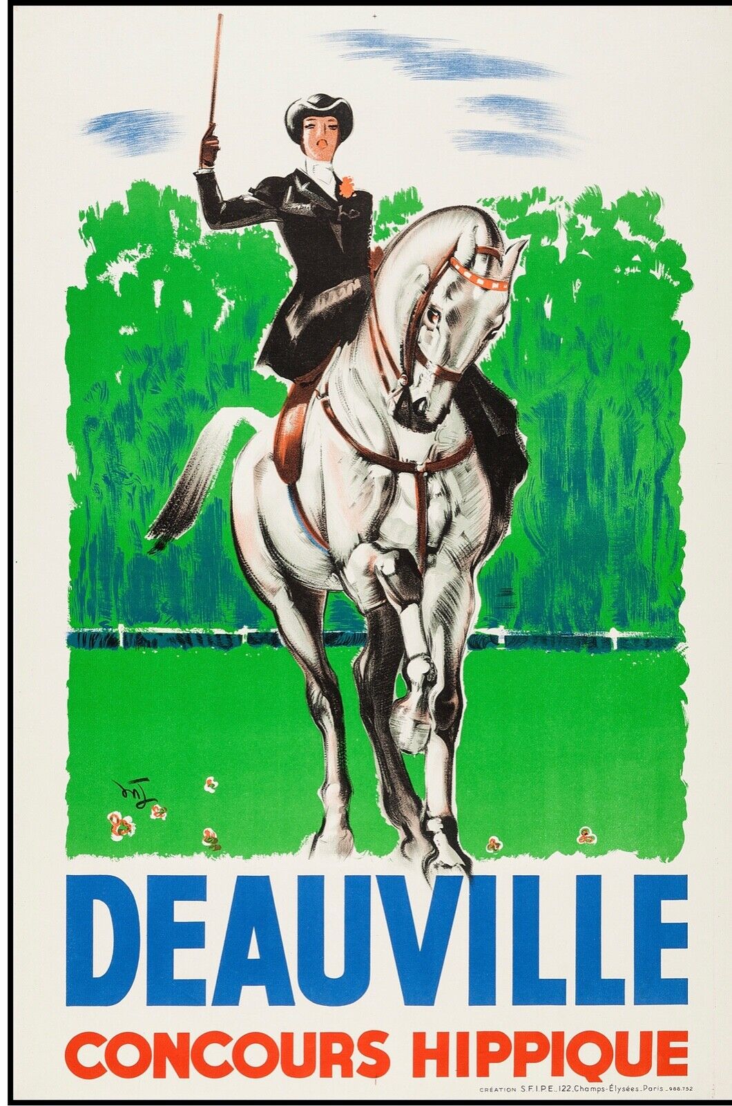 DEAUVILLE – FRANCE – CHEVAUX, REPRO AFFICHE VINTAGE HQ