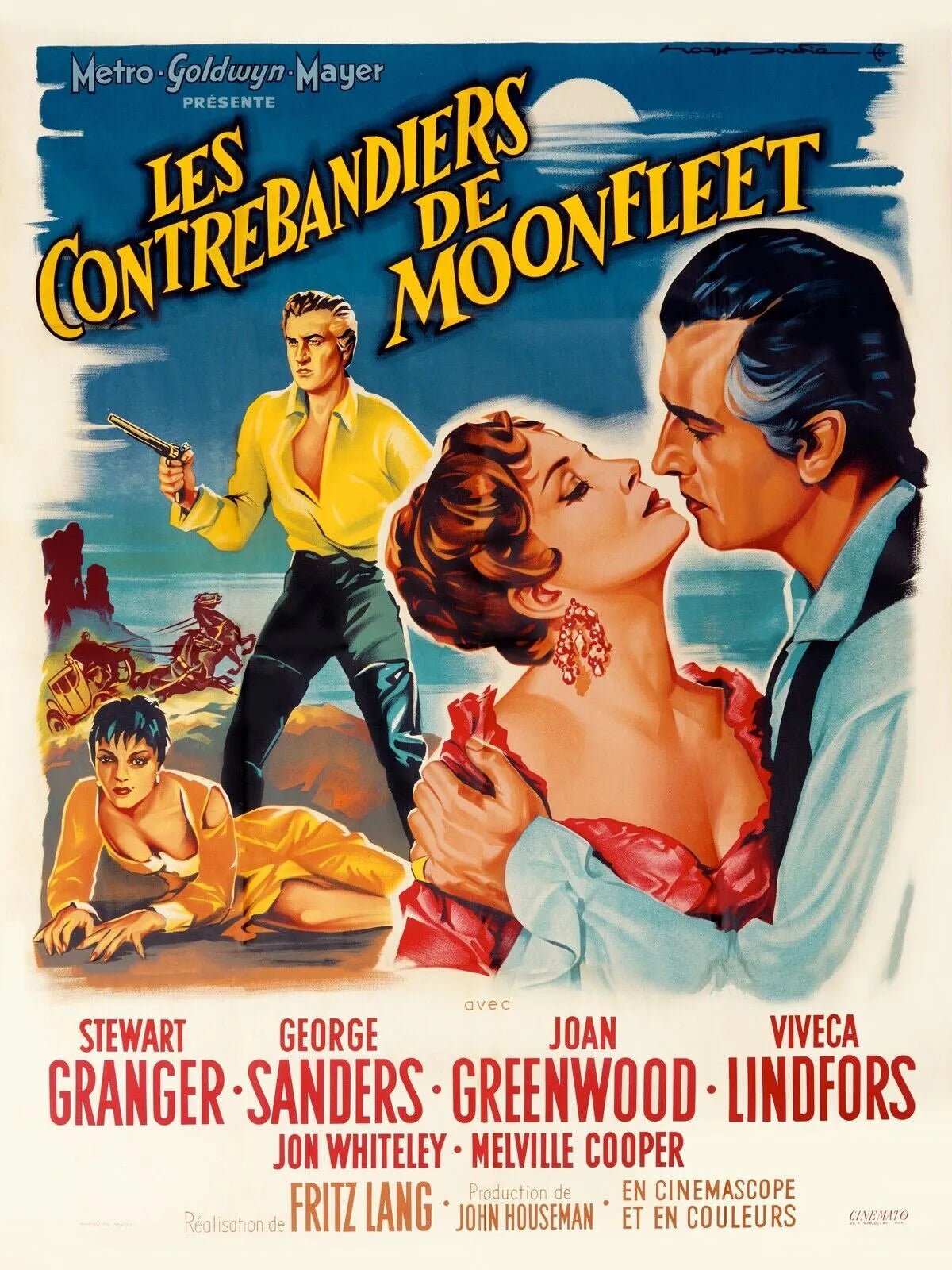 LES CONTREBANDIERS DE MOONFLEET, STEWART GRANGER, 1955, Repro affiche cinéma VINTAGE, HQ