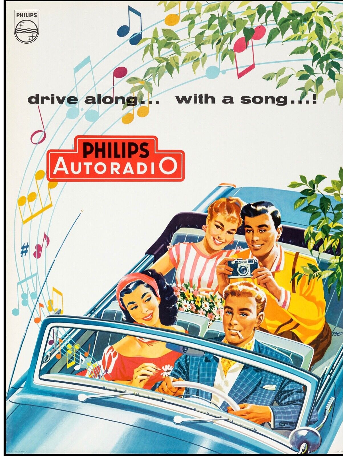 PHILIPS AUTORADIO REPRO AFFICHE PUBLICITAIRE VOITURE VINTAGE HQ