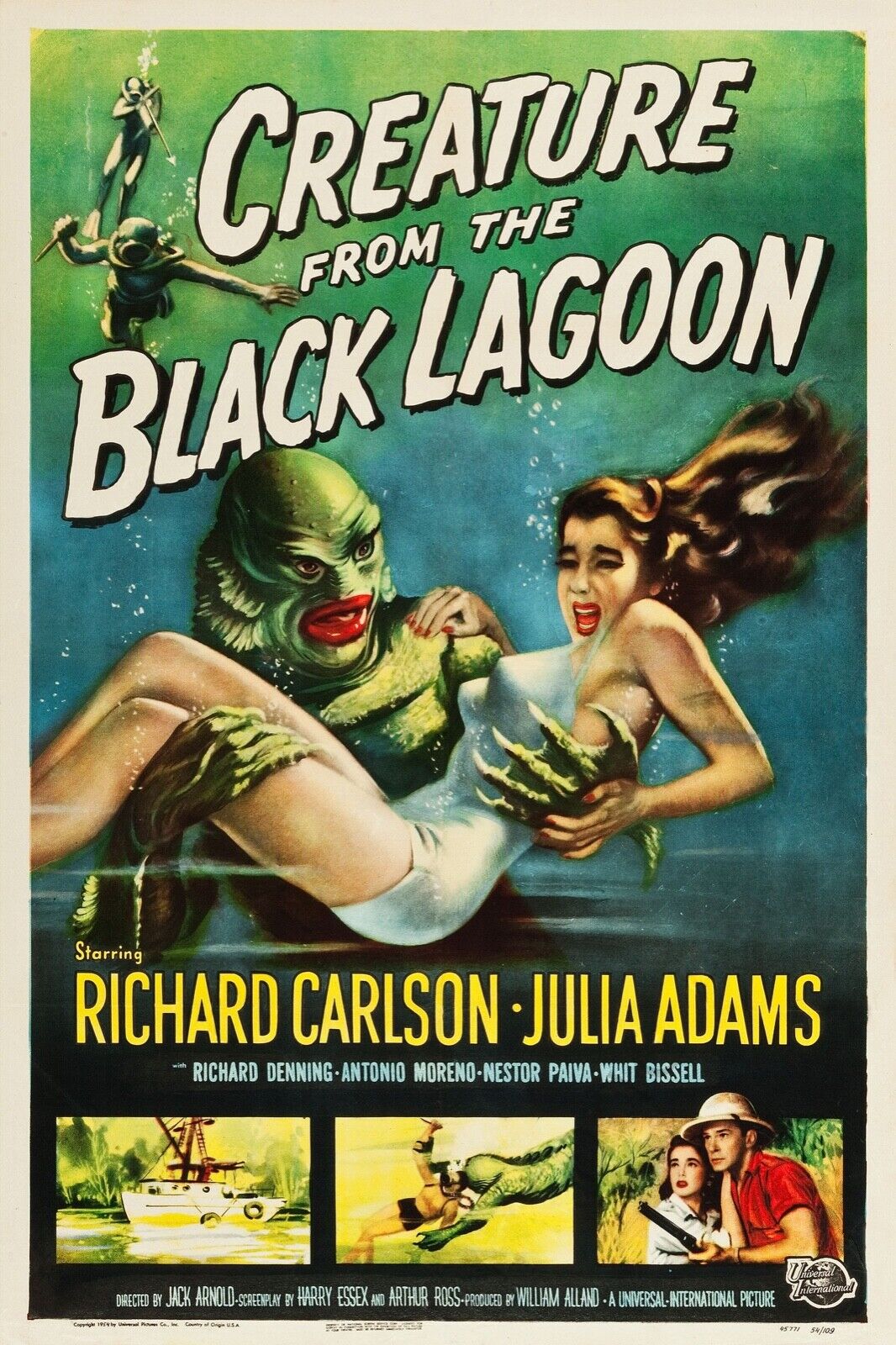 CREATURE FROM THE BLACK LAGOON, RICHARD CARLSON, 1954, REPRO AFFICHE CINÉMA VINTAGE, HQ